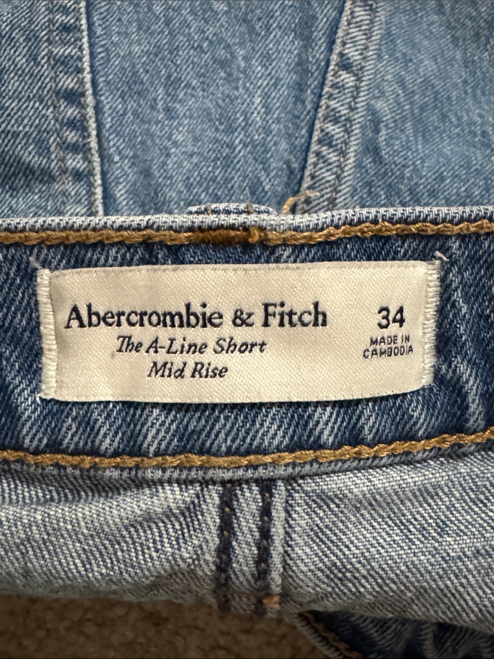 Abercrombie Mid Rise A-Line Short Medium Wash Cutoff Stretch Cotton Denim-34 - Picture 5 of 6
